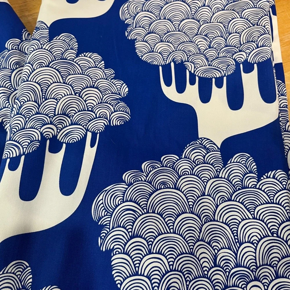 Vtg IKEA Kajsamia Blue White Graphic Tree Grommet Curtain Panels Pair 58x98